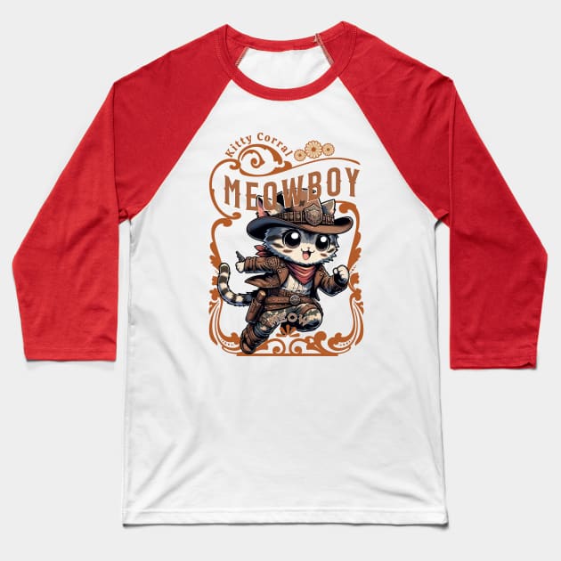 Camo Kitty Cowboy - The Ultimate Feline Outlaw Baseball T-Shirt by Conversion Threads